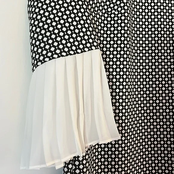 Black and White Mini Dress with Pleated Sleeves - Picture 3 of 8